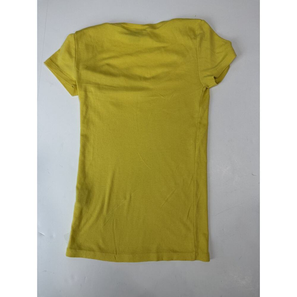 Ralph Lauren Sport Yellow Fitted V-Neck Tee Y2K Long Cotton Horse Logo Small - Picture 4 of 8
